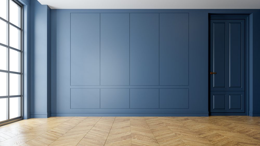 modern vintage interior of living room with parquet flooring